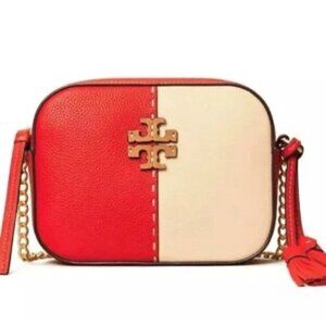 Tory Burch McGraw Color block Leather Camera Bag in Brilliant Red/New Cream